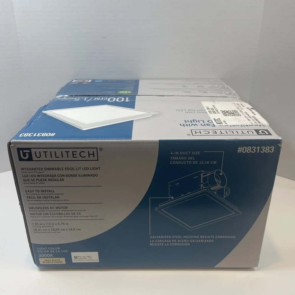 Utilitech Ventilation Fan White 100CFM 1.5Sone Edge-Lit LED Light Dimmable